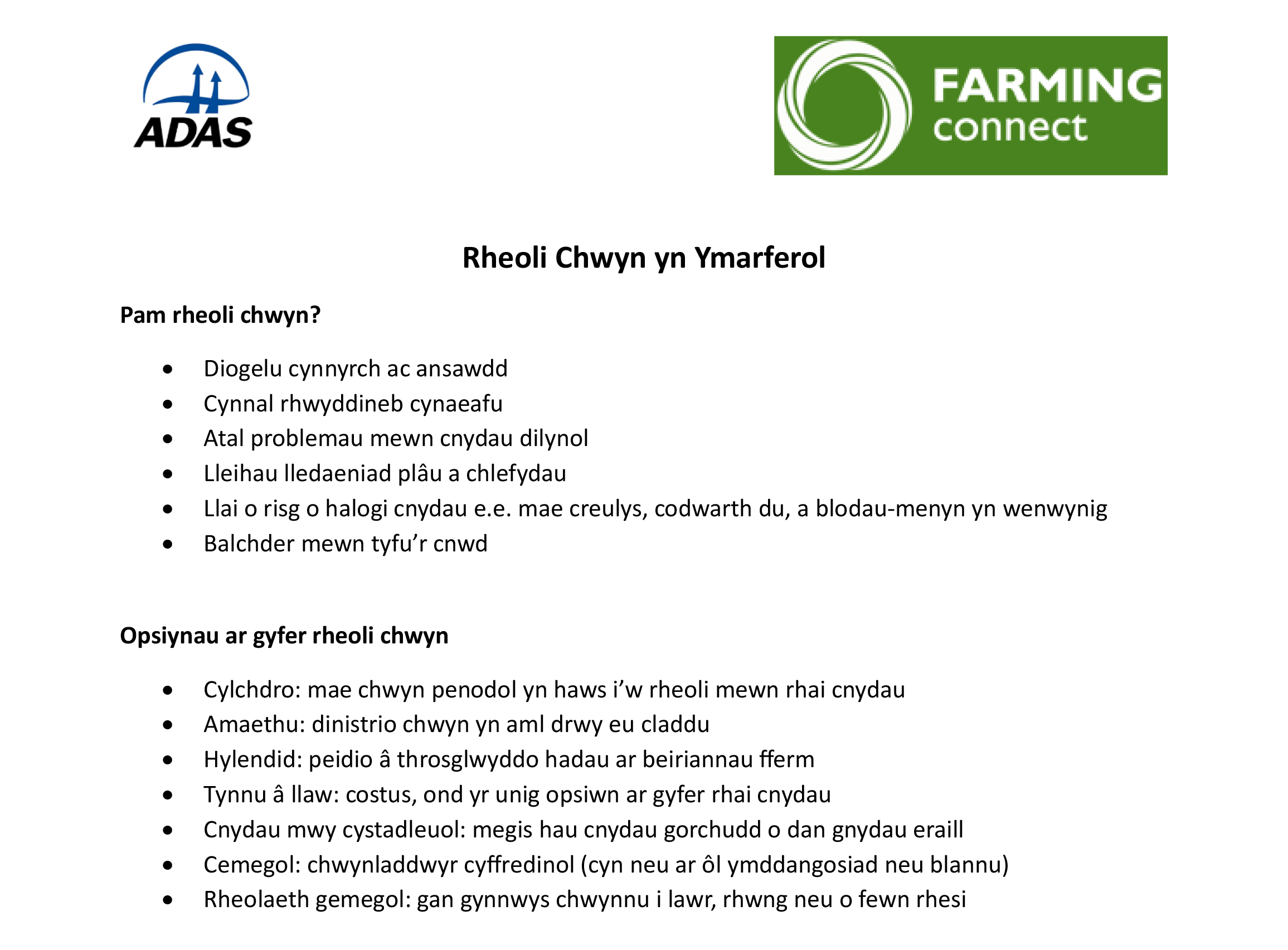 Rheoli Chwyn yn Ymarferol