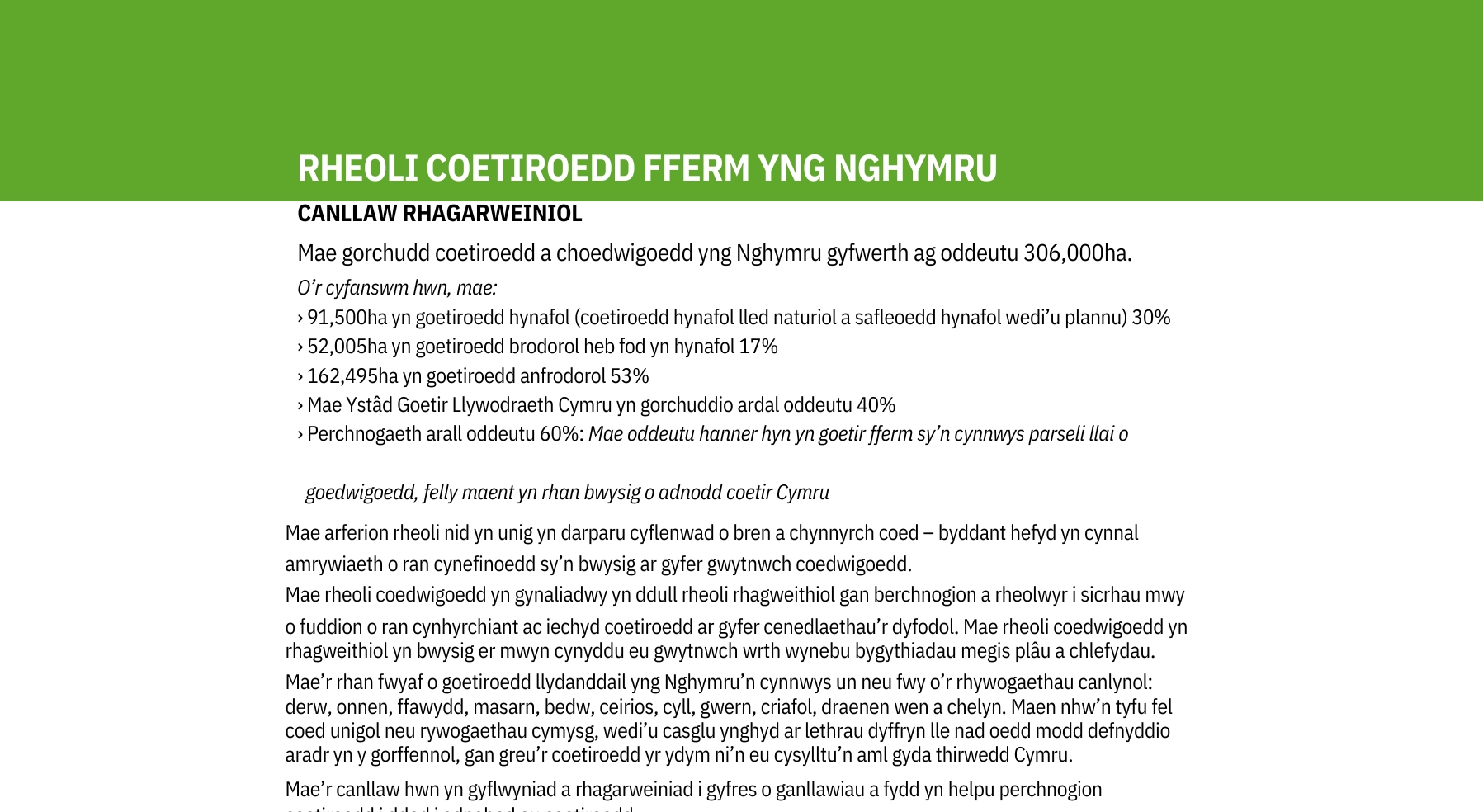 Rheoli Coetiroedd Fferm Yng Nghymru