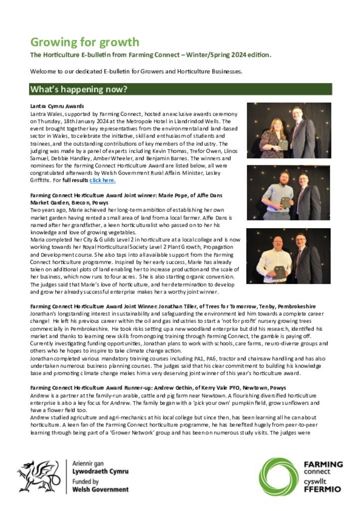 The Horticulture E-bulletin from Farming Connect – Winter_Spring 2024 edition