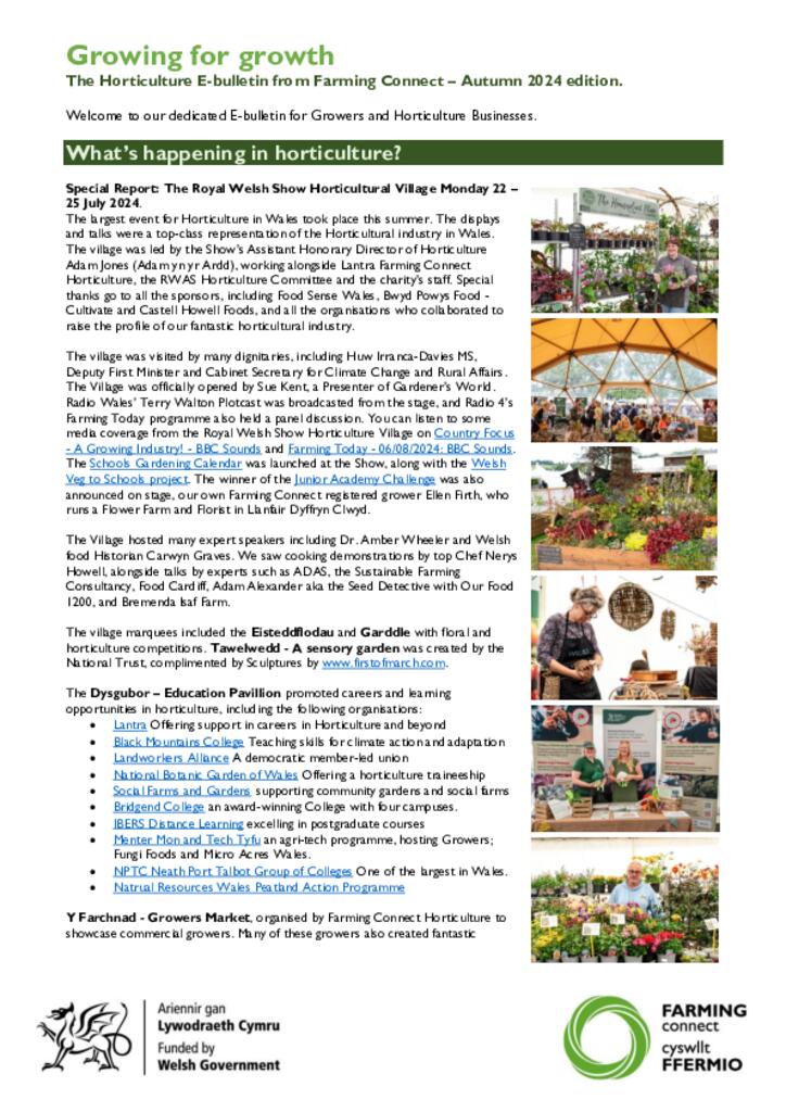 The Horticulture E-bulletin from Farming Connect – Autumn 2024