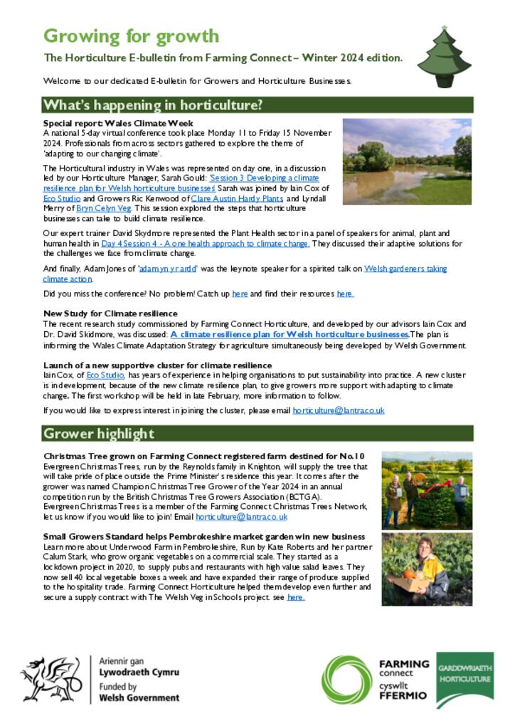 The Horticulture E-bulletin from Farming Connect – Winter 2024 edition