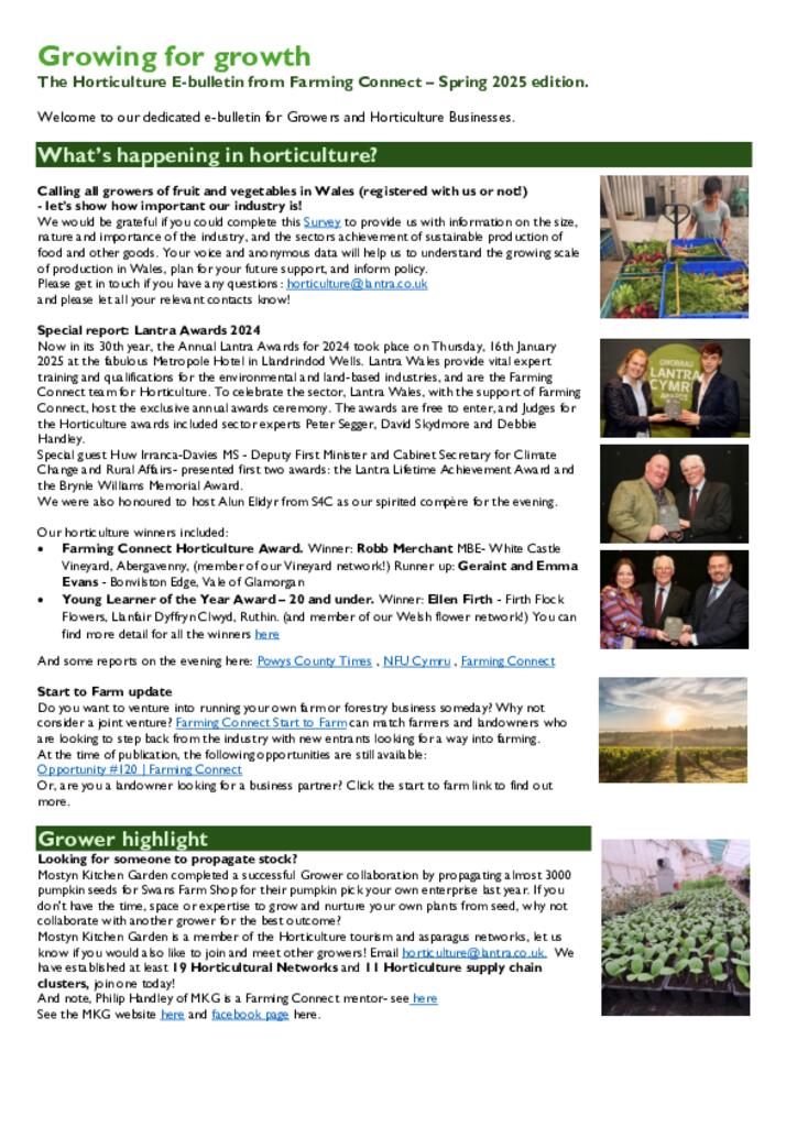 The Horticulture E-bulletin from Farming Connect – Spring 2025 edition