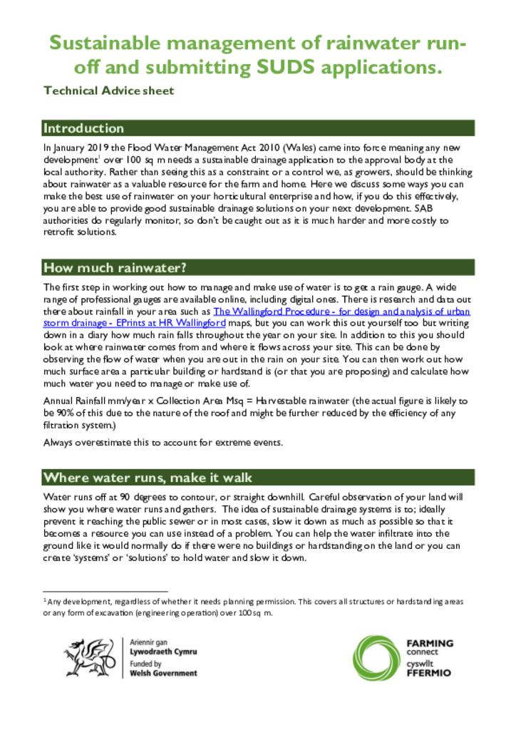 Sustainable management of rainwater run-off and submitting SUDS applications