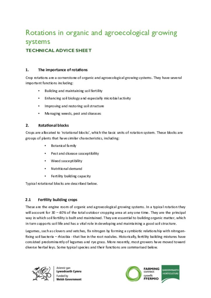 Rotations in organic and agroecological growing systems