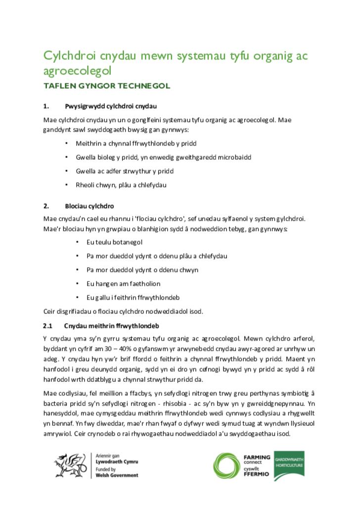 Cylchdroi cnydau mewn systemau tyfu organig ac agroecolegol