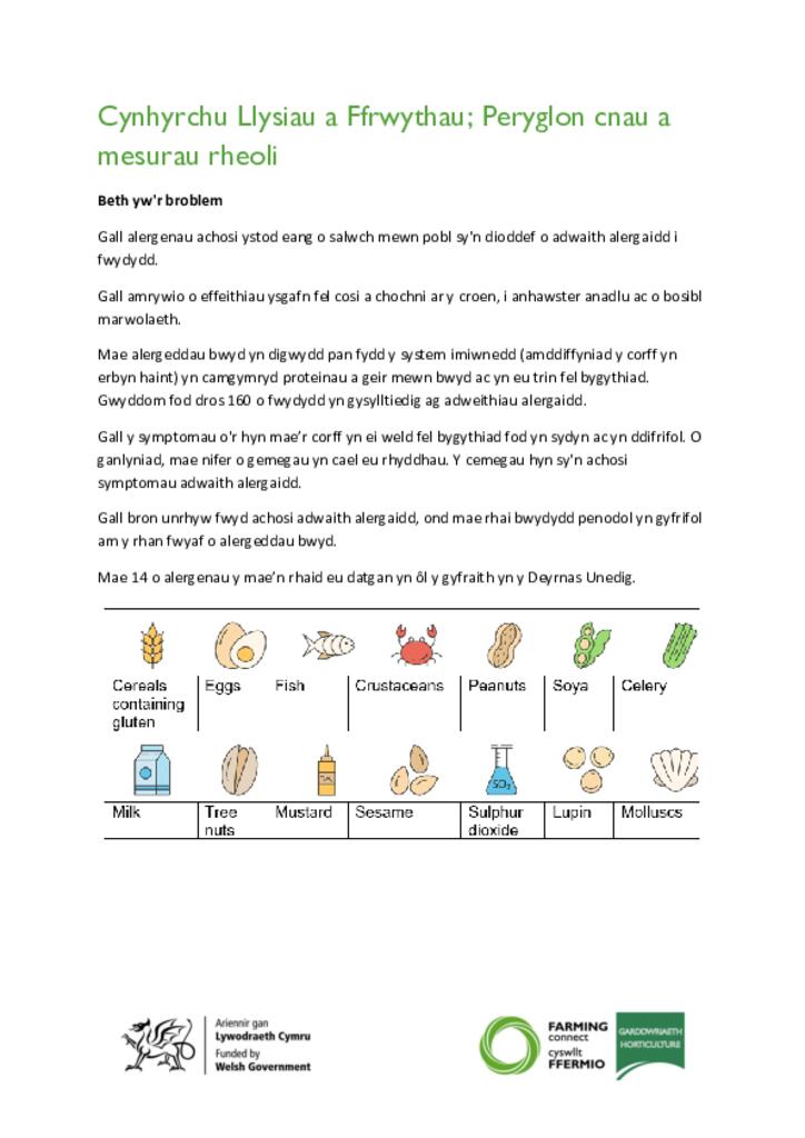 Cynhyrchu Llysiau a Ffrwythau; Peryglon cnau a mesurau rheoli