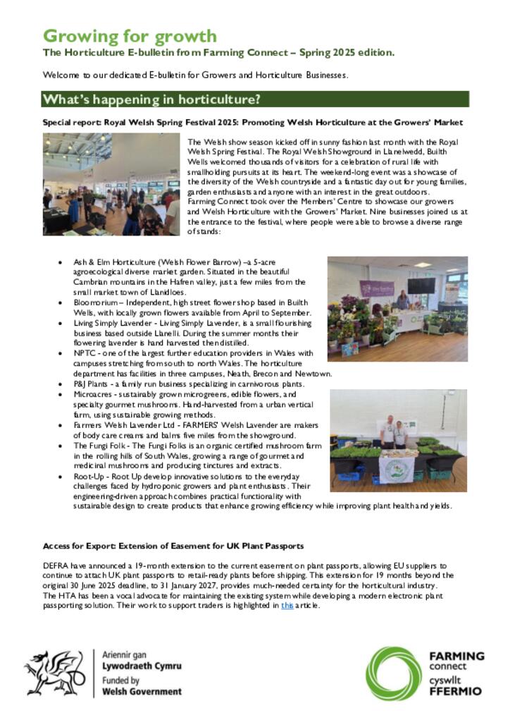 The Horticulture E-bulletin from Farming Connect – Spring 2025 edition