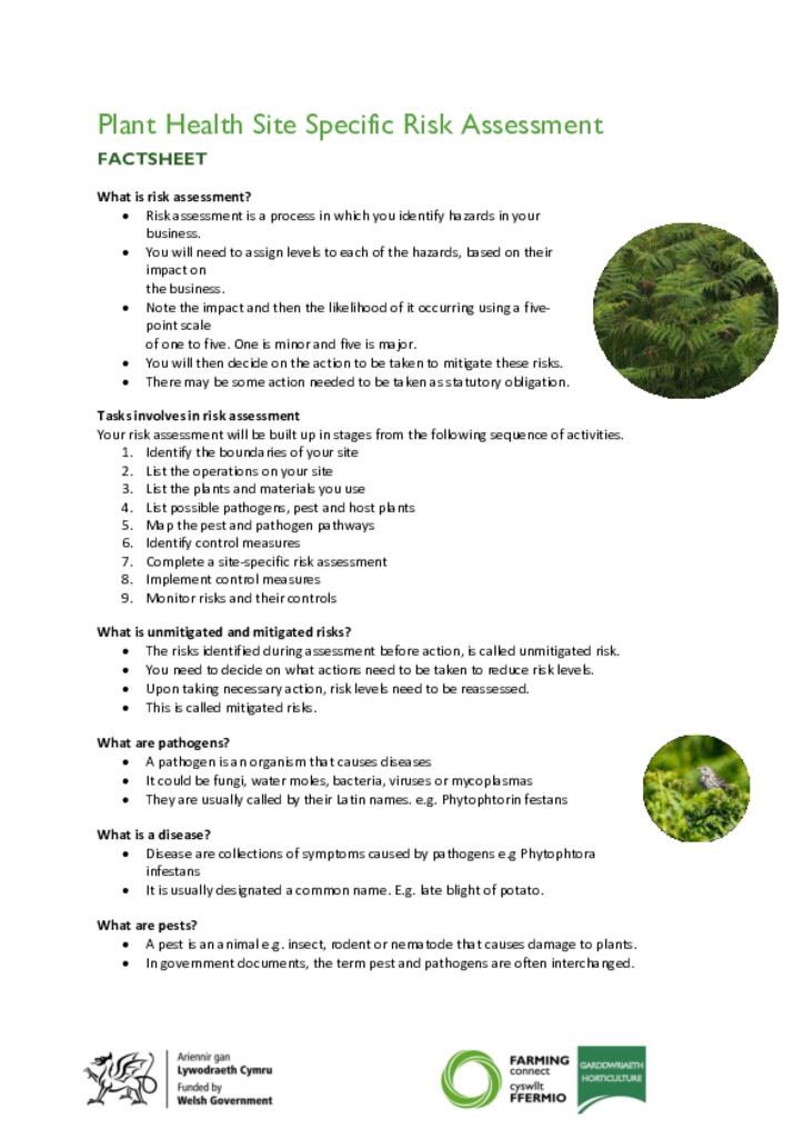 Plant Health Site Specific Risk Assessment