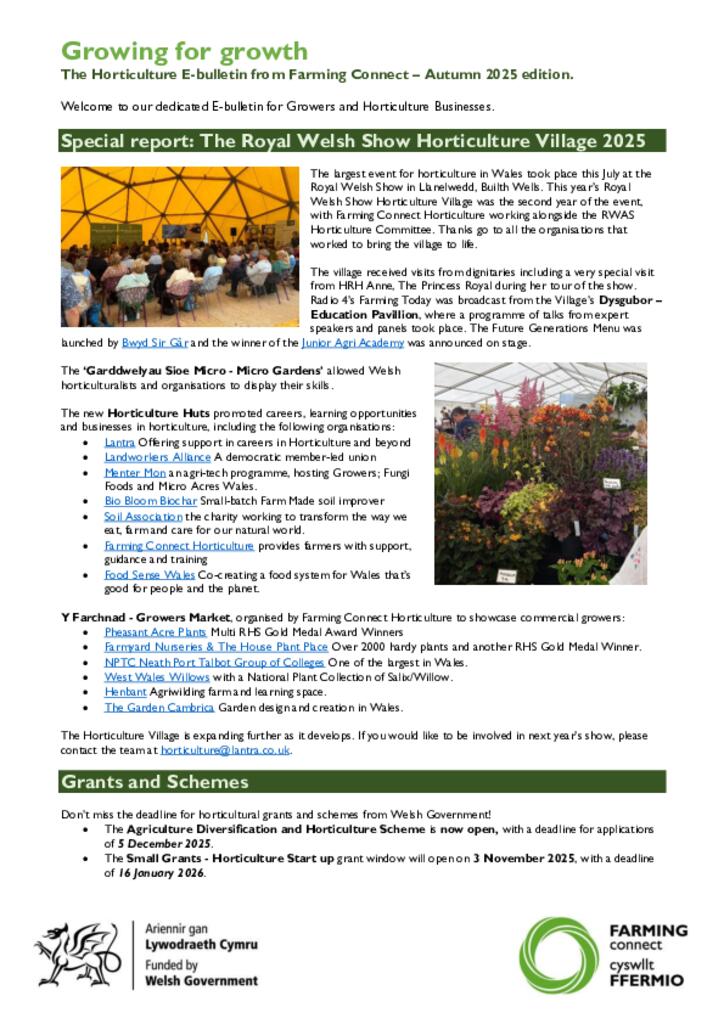 The Horticulture E-bulletin from Farming Connect – Autumn 2025 edition