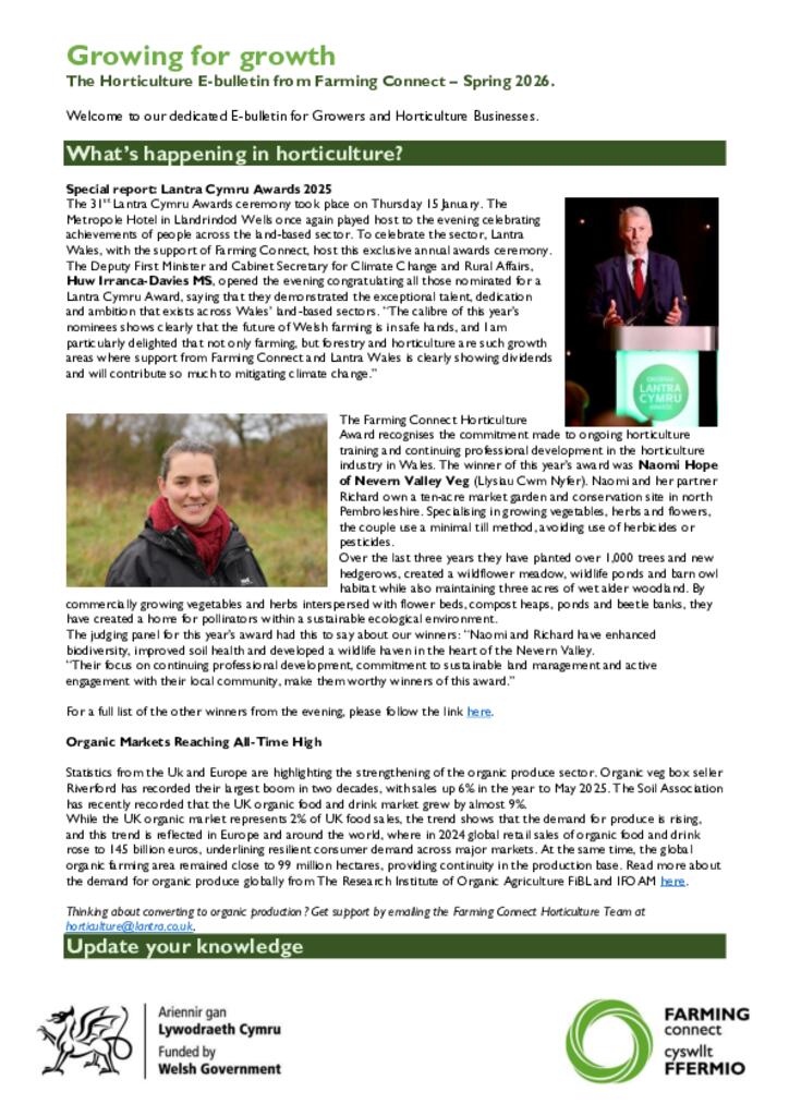 The Horticulture E-bulletin from Farming Connect – Spring 2026