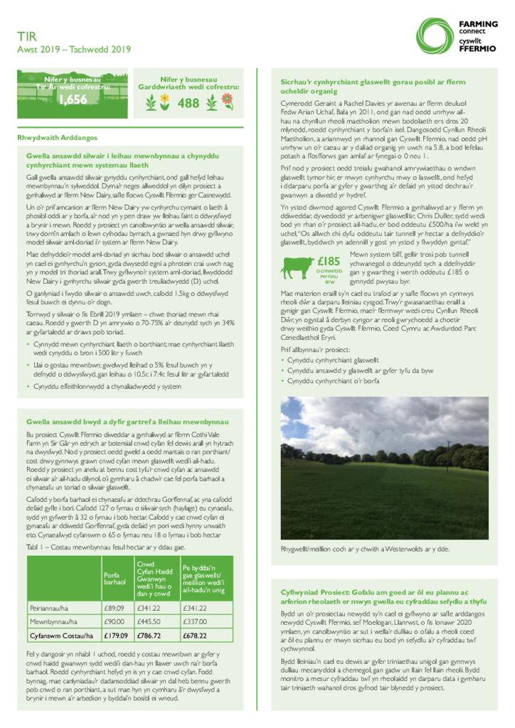 Tir - Awst 2019 – Tachwedd 2019