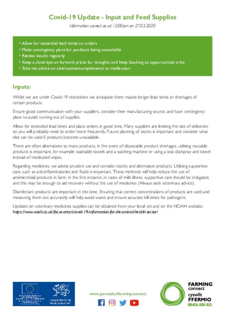 Covid-19 Update - Input and Feed Supplies