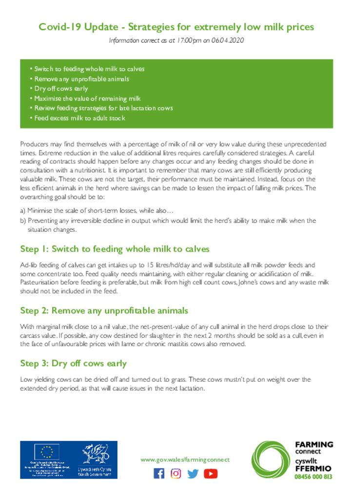 Covid-19 Update - Strategies for extremely low milk prices