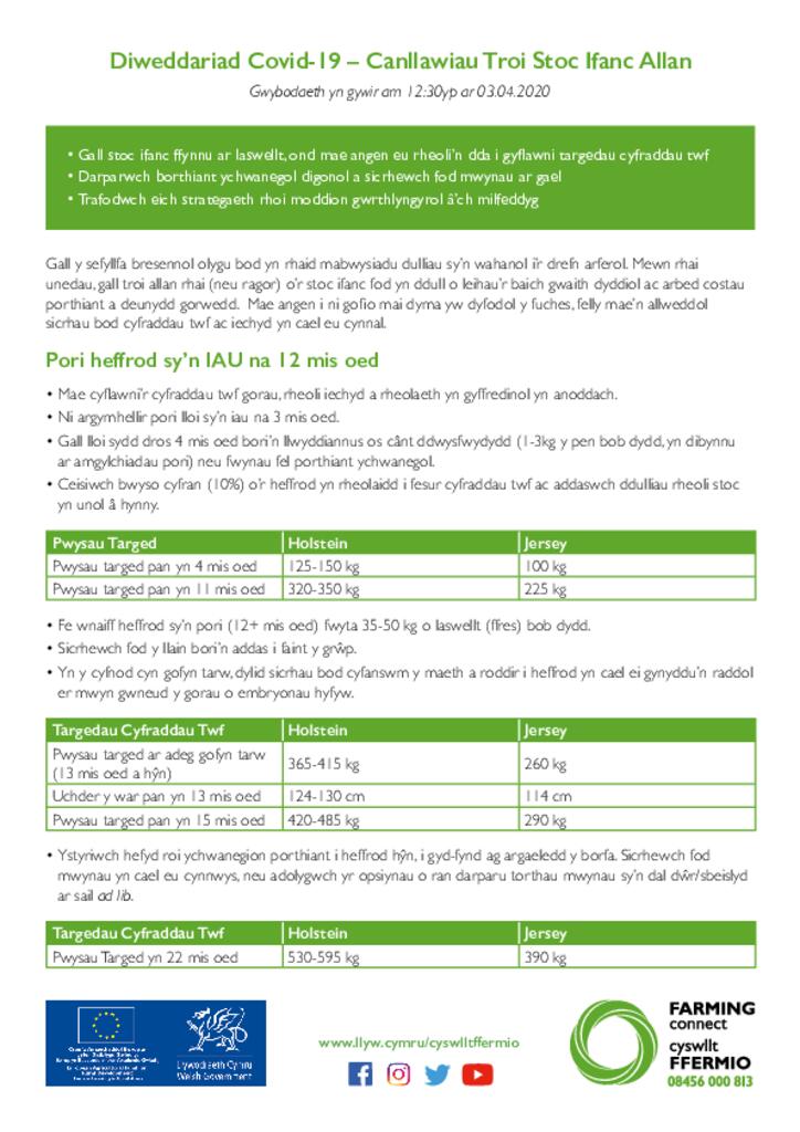 Diweddariad Covid-19 – Canllawiau Troi Stoc Ifanc Allan