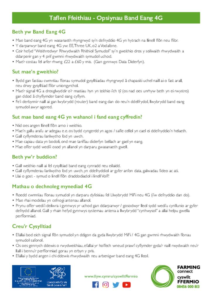 Opsiynau Band Eang 4G - Taflen Ffeithiau