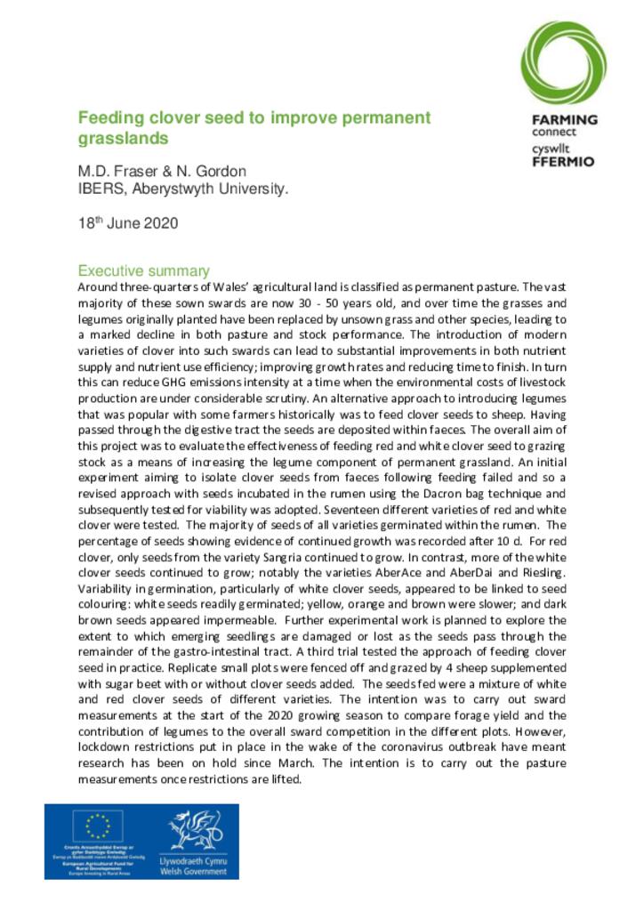 Feeding clover seed to improve permanent grasslands