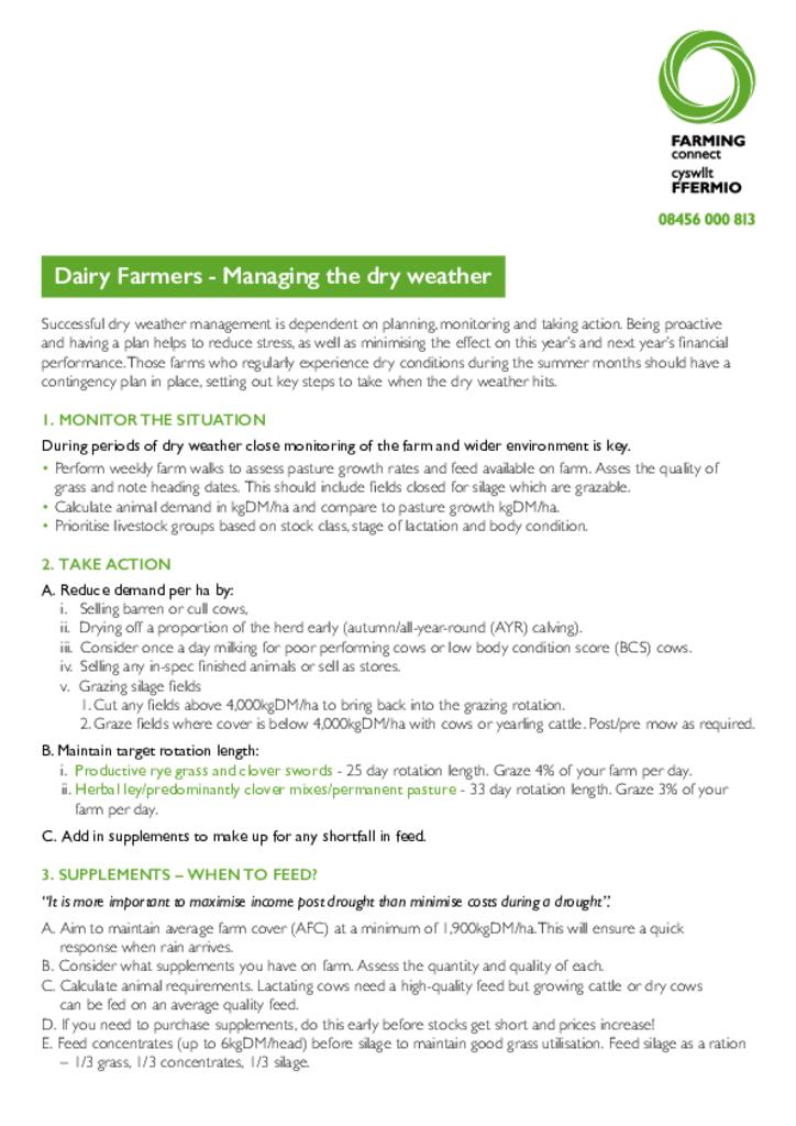 Dairy Farmers - Managing the dry weather