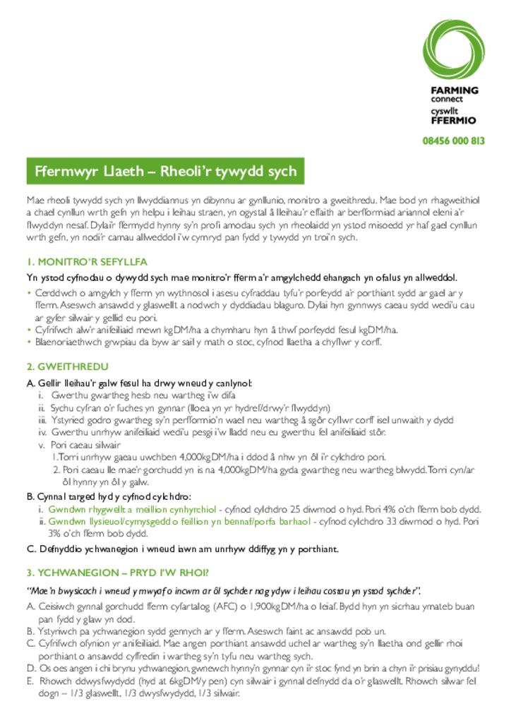 Ffermwyr Llaeth – Rheoli’r tywydd sych