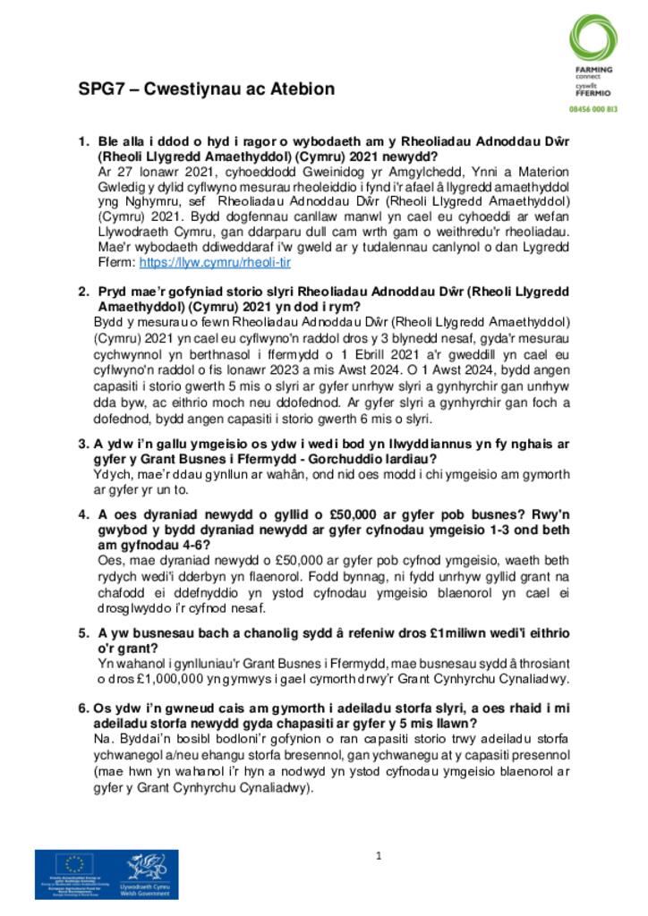 SPG7 – Cwestiynau ac Atebion