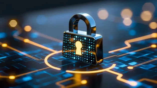 Digital padlock on circuit board, digital