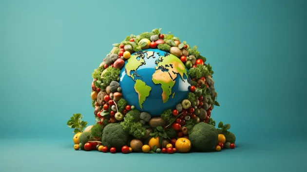 Map of the world with different food
