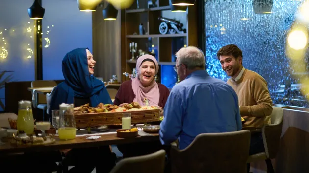Muslim family gathered in Ramadan