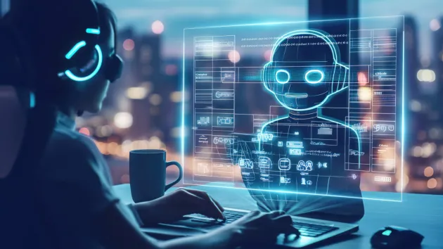 Person using a laptop with AI