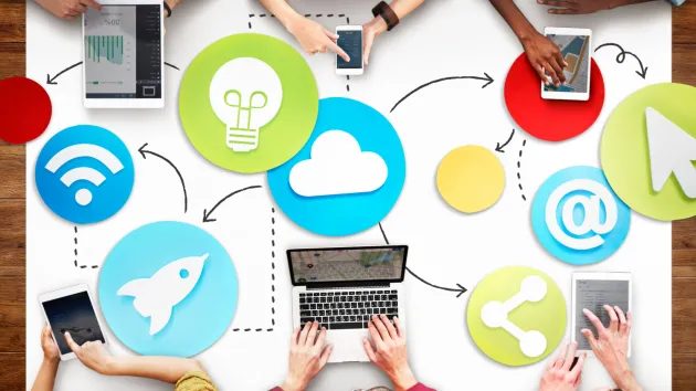 Social Media symbols - marketing team meeting