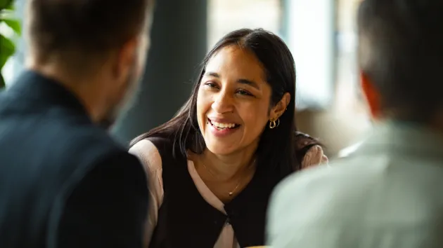 smiling woman in a cafe 