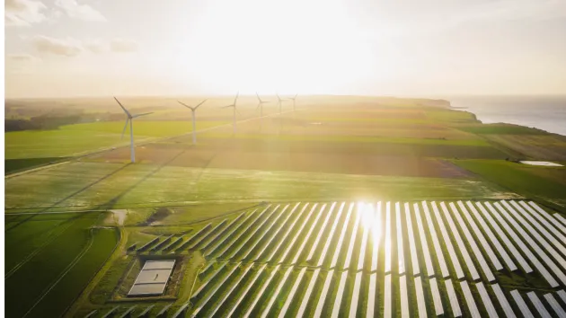 Clean energy - wind turbines and solar panels 