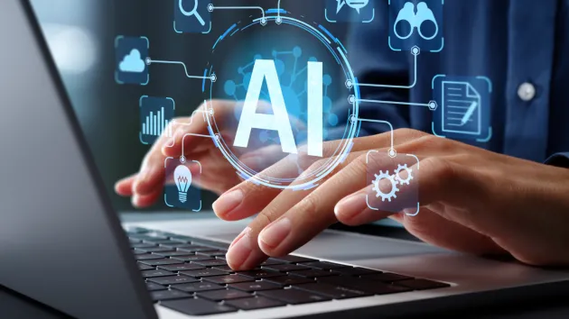 AI laptop, hands