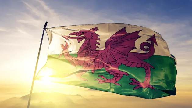 Welsh Flag and sunrise