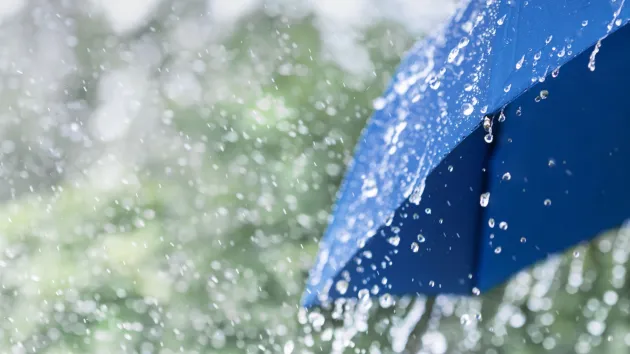 Heavy rain and blue umbrella 