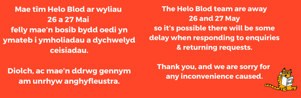 Helo Blod ar wyliau 26 a 27 Mai 2025
