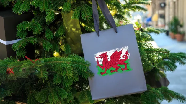 Christmas tree with gift bag - Welsh Flag 