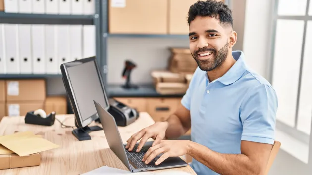 office worker wearing a blue shirt