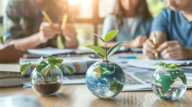 Environmental issues - globe, plants
