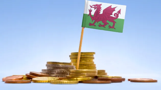 Pile of coins and Welsh flag
