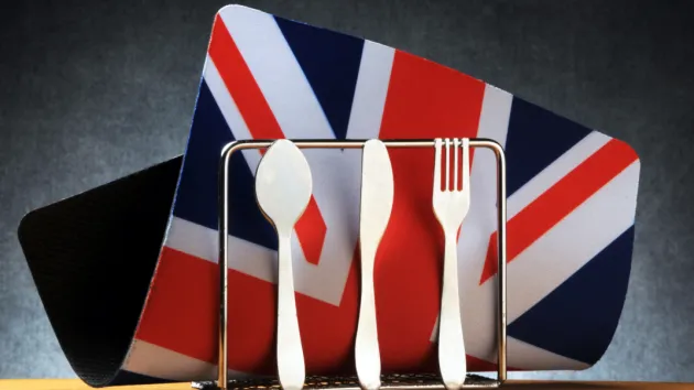Union Jack place mat and knife fork and spoon