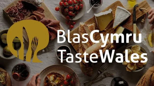 Image of food with text - Blas Cymru / Taste Wales
