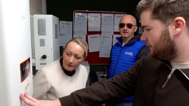 Cabinet Secretary Rebecca Evans at Boomerang Cardiff. CEO Paul Gwilym