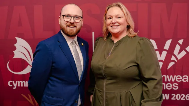 Minister for Sport, Jack Sargeant and  Team Wales CEO, Rebecca Edwards-Symmons