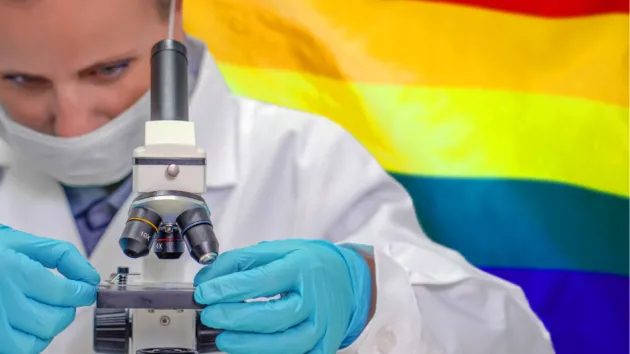 LGBT flag and scientist in a lab 