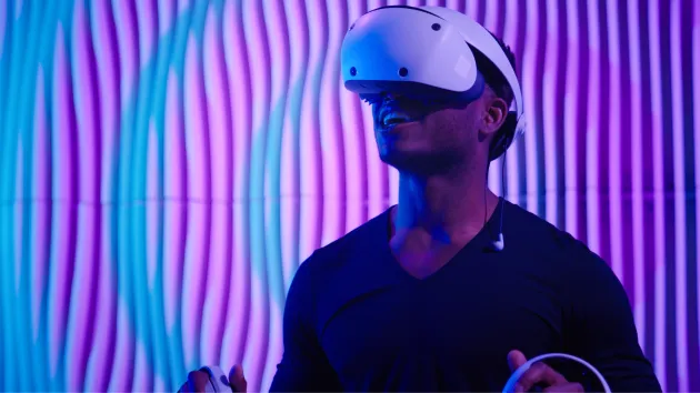 person wearing a virtual headset 