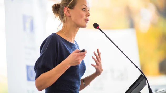 person giving a business pitch 