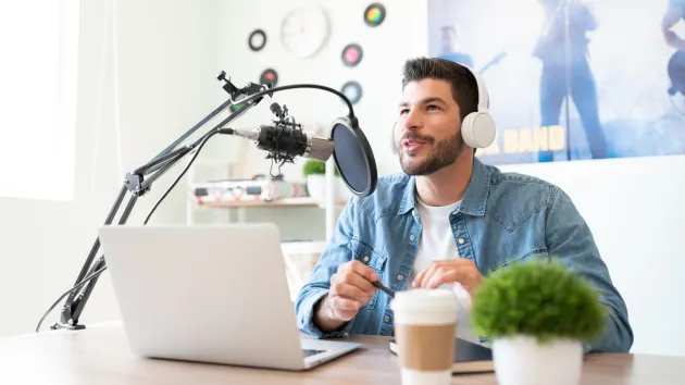 Person broadcasting a podcast