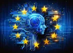 AI Regulation Concept: Circuit Brain with European Union Stars Symbolising Legislation