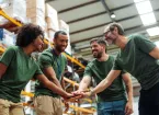 Happy employees working in a warehouse 