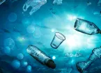 Plastic pollution - bottles, bags in the sea 