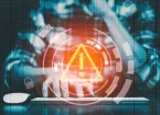 Ransomware threat - laptop and digital exclamation mark